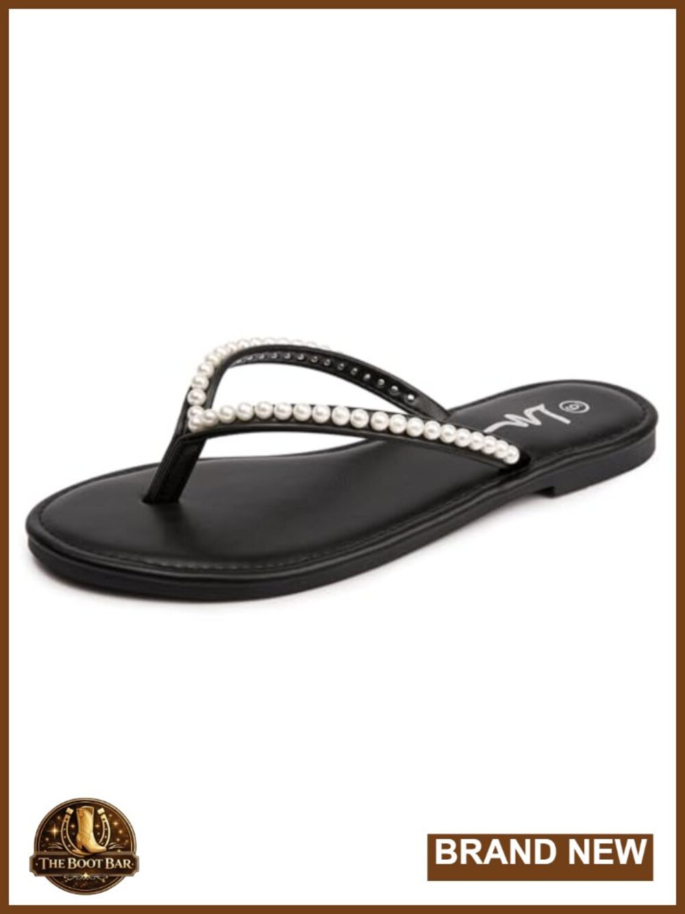 Pearls Strappy Flat Sandals Thong Flip Flop Slip On Slide for Women Dressy